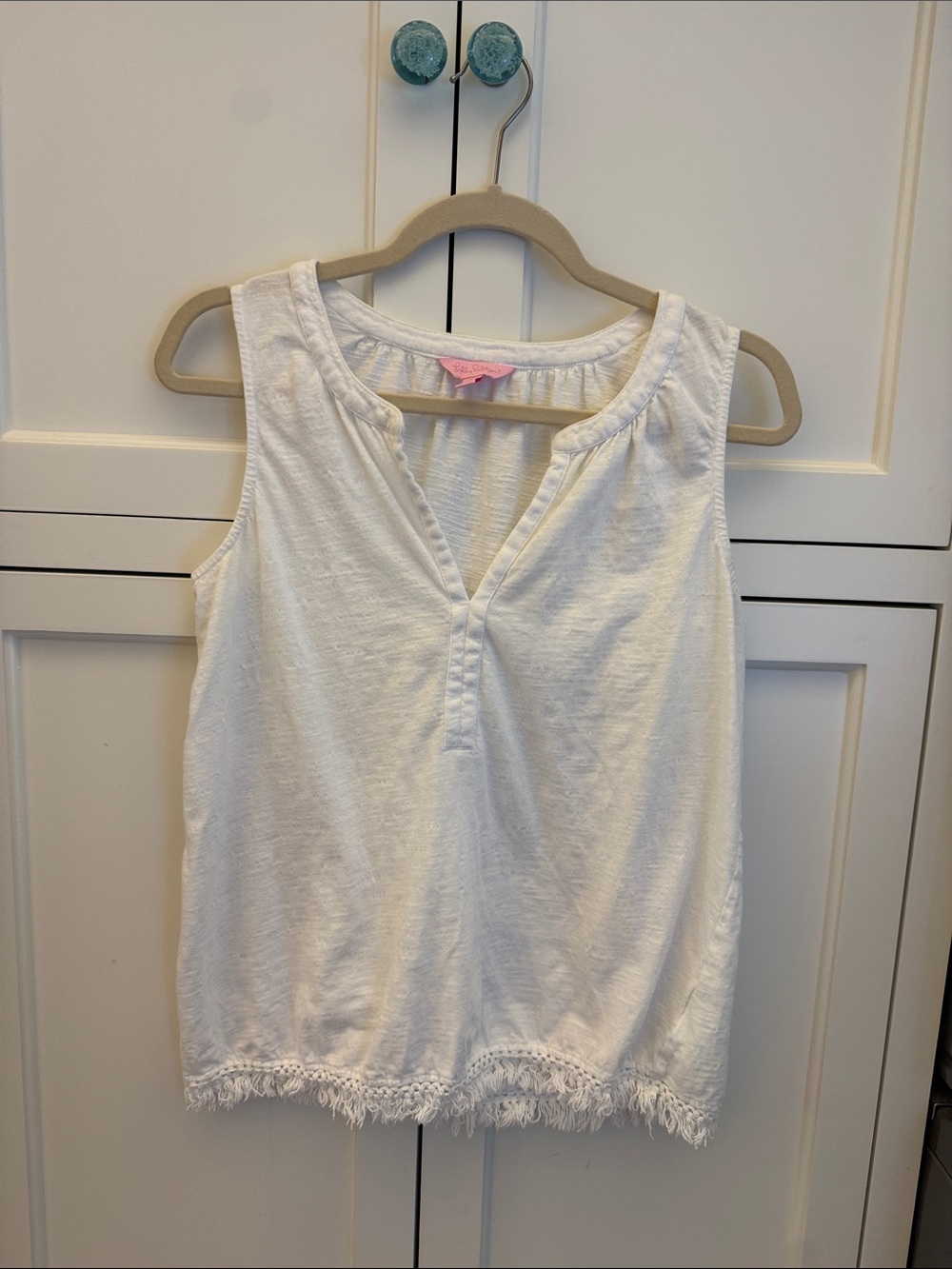 Lilly Pulitzer White Sleeveless Fringe-Hem Tank